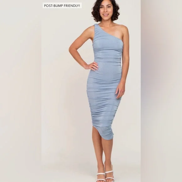 Pinkblush ruched bodycon one shoulder asymmetrical midi dress nwot - Picture 4 of 5